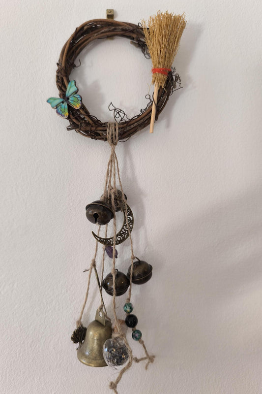 Cloche de sorcière décorative papillon vert diamètre 10 cm