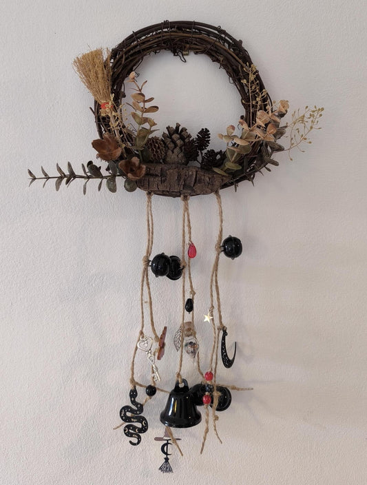 Cloche de sorcière décorative - Couronne de porte "Serpent noir" diamètre 15 cm