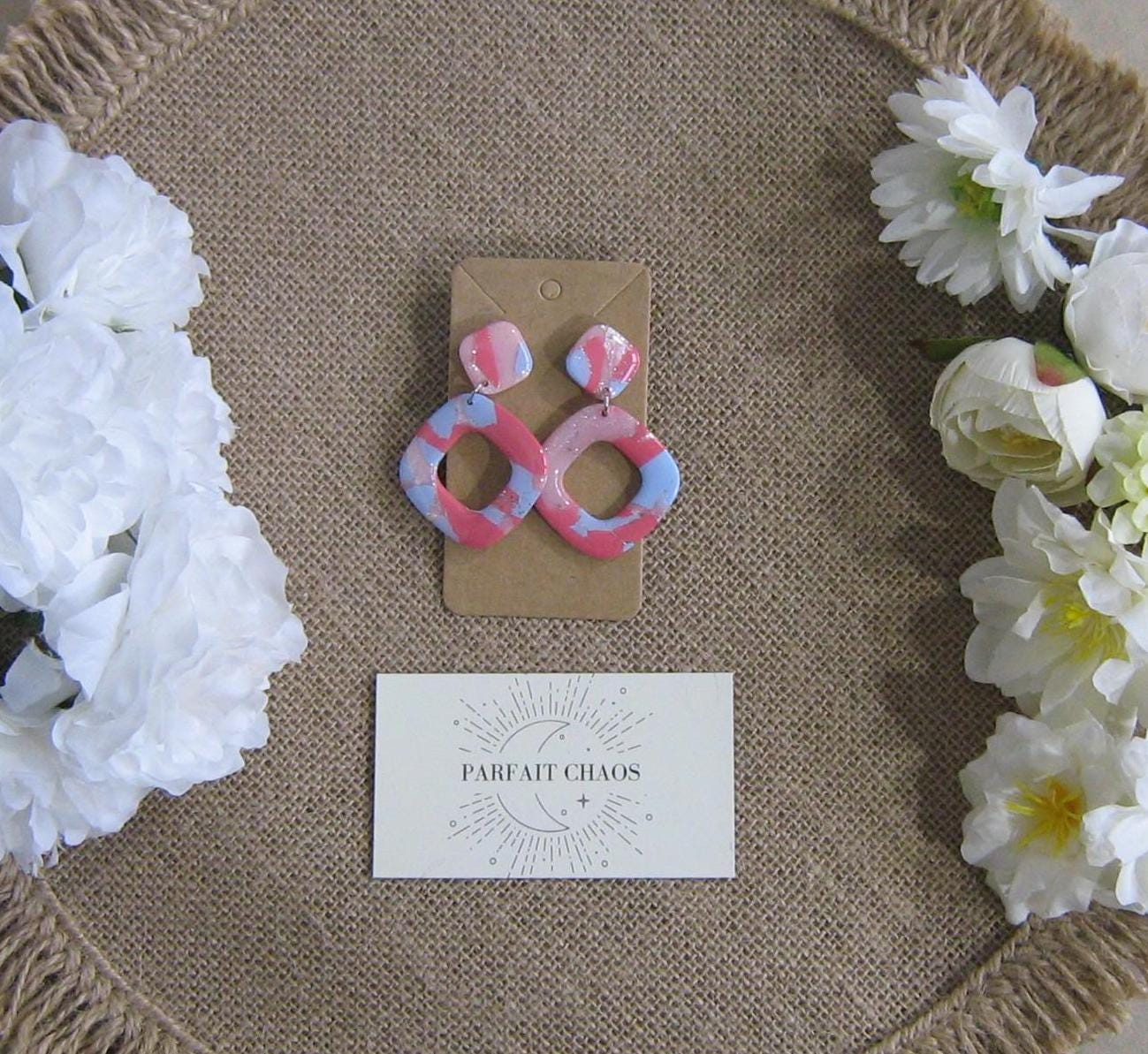 Boucles d'oreilles en argile polymère Funky Spring Sakura modèle Sophia