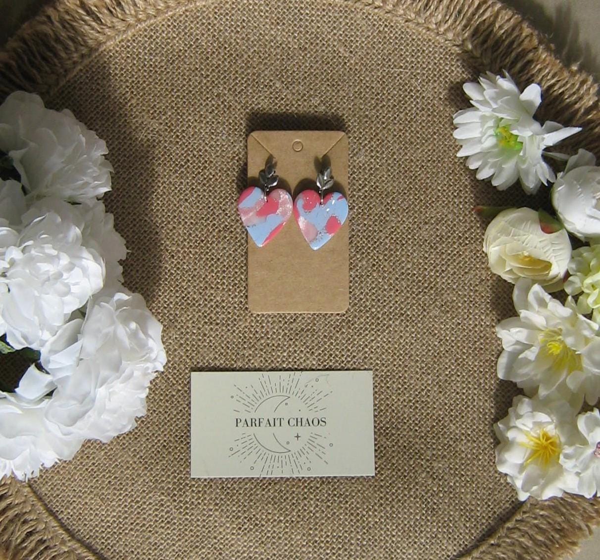 Boucles d'oreilles en argile polymère Funky Spring Sakura modèle Valentine