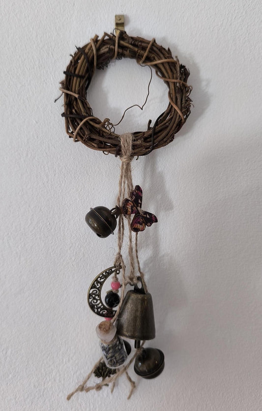 Cloche de sorcière décorative couleurs noire, rose et orange diamètre 8 cm