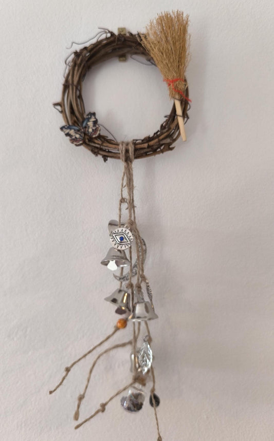 Cloche de sorcière décorative papillon bleu marron diamètre 10 cm