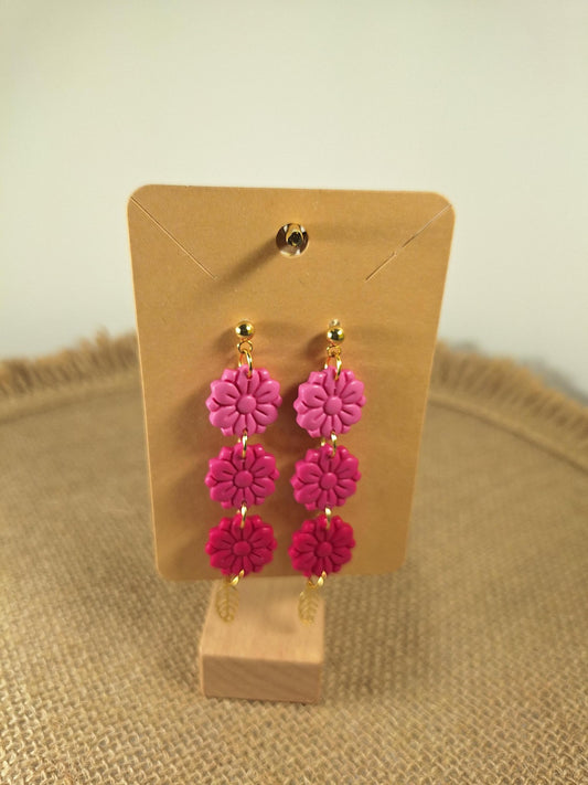 Boucles d'oreilles en argile polymère collection "Dans mon Jardin", modèle "Cascade de fleurs".