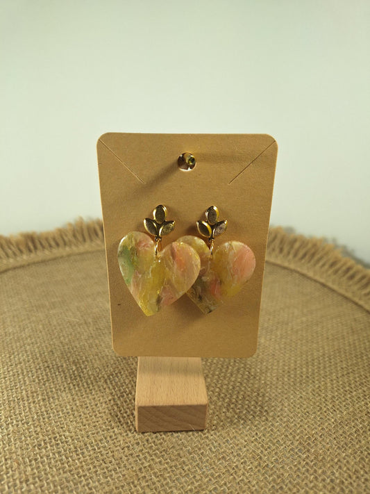 Boucles d'oreilles en argile polymère modèle Valentine  couleurs Pierres de Renaissance