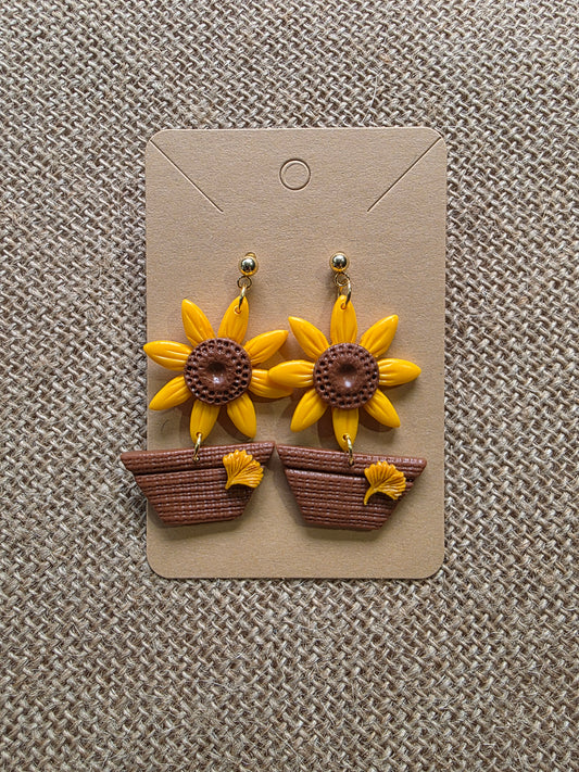Boucles d'oreilles en argile polymère collection ESPRIT D'AUTOMNE modèle Soleil en pot - collection automne