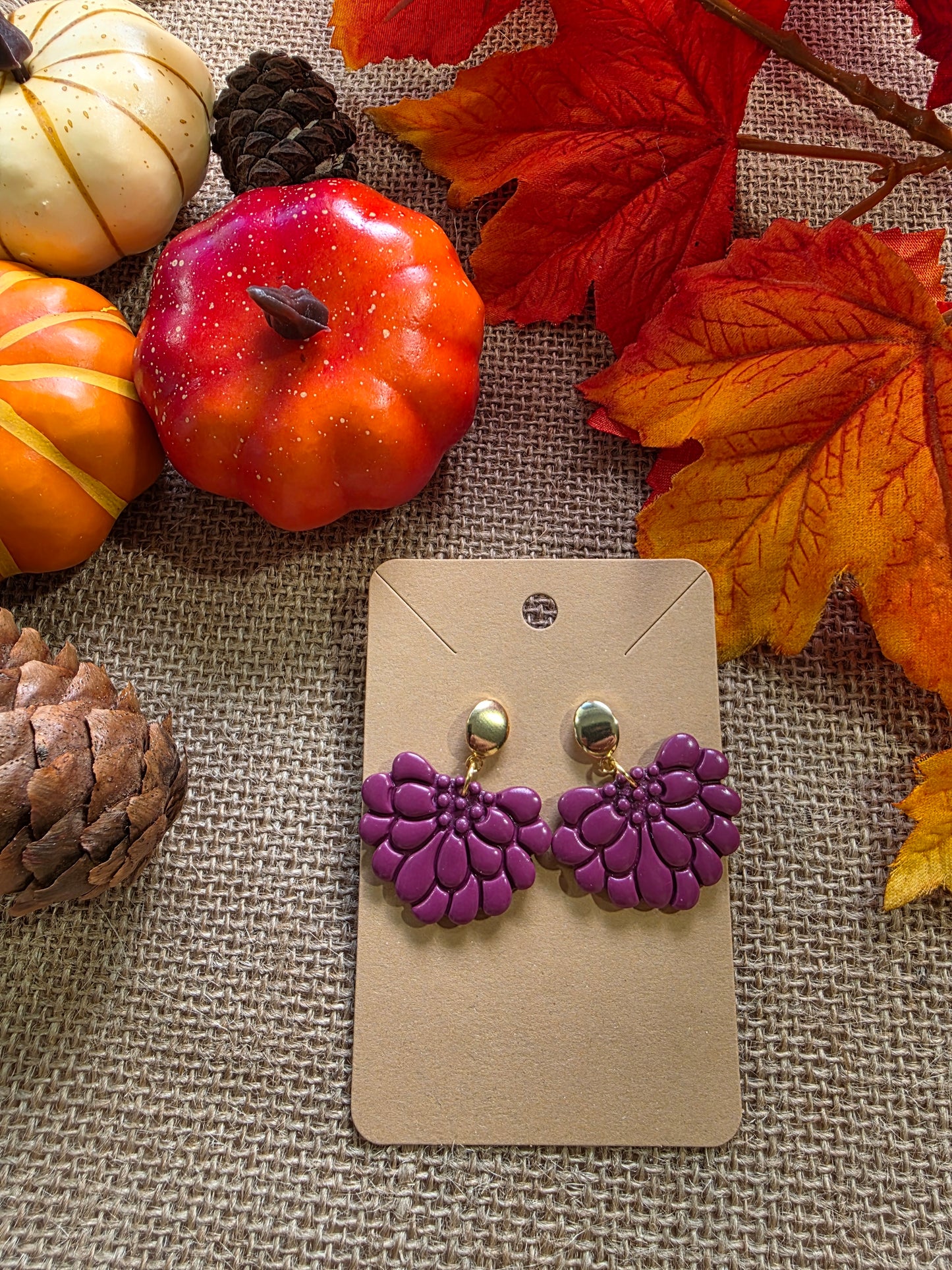 Boucles d'oreilles en argile polymère collection ESPRIT D'AUTOMNE modèle Violette du Verger - collection automne