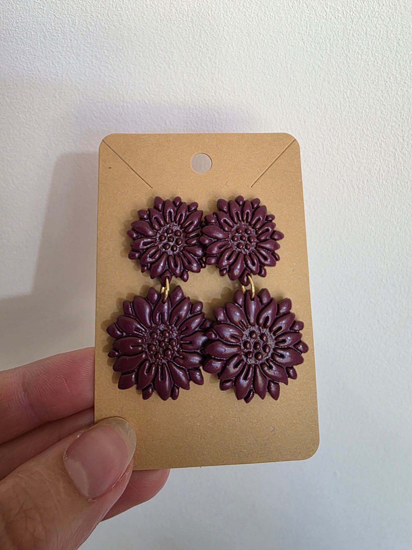 Boucles d'oreilles en argile polymère collection ESPRIT D'AUTOMNE modèle Duo de fleurs - collection automne