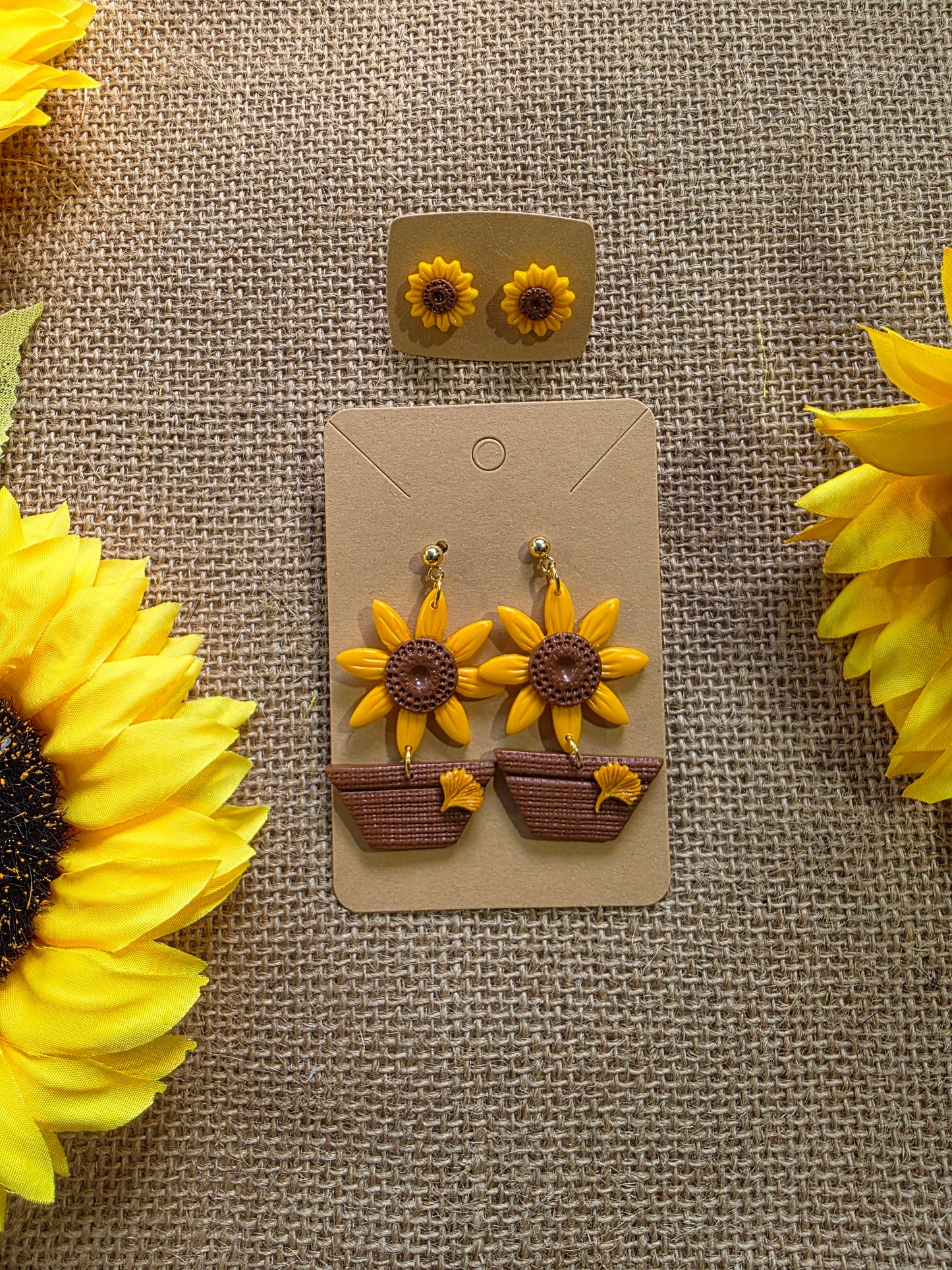 Boucles d'oreilles en argile polymère collection ESPRIT D'AUTOMNE modèle Soleil en pot - collection automne