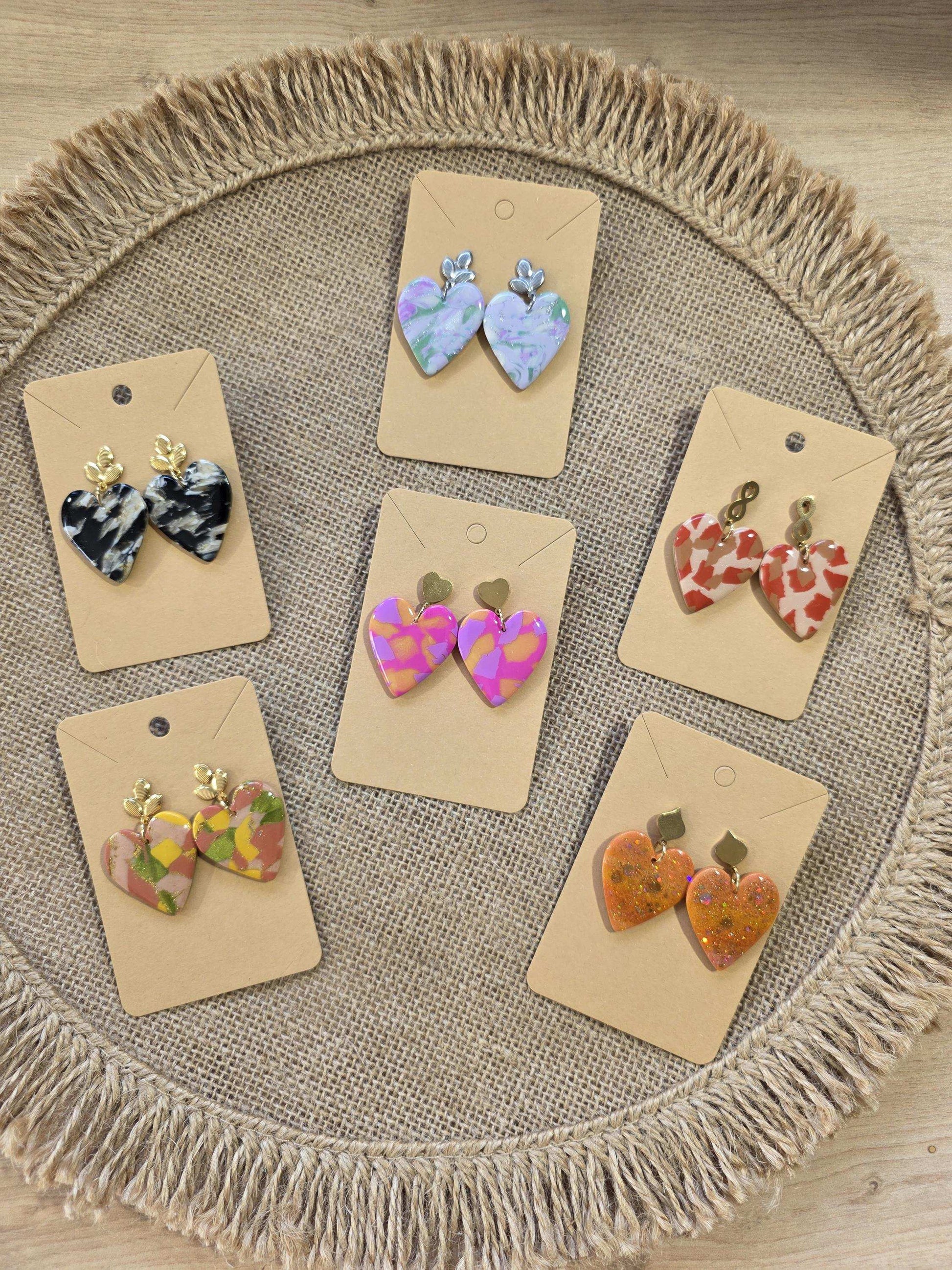 Boucles d'oreilles en argile polymère Valentine “Nuit dorée” - Collection "Un amour d'été" - été 2025