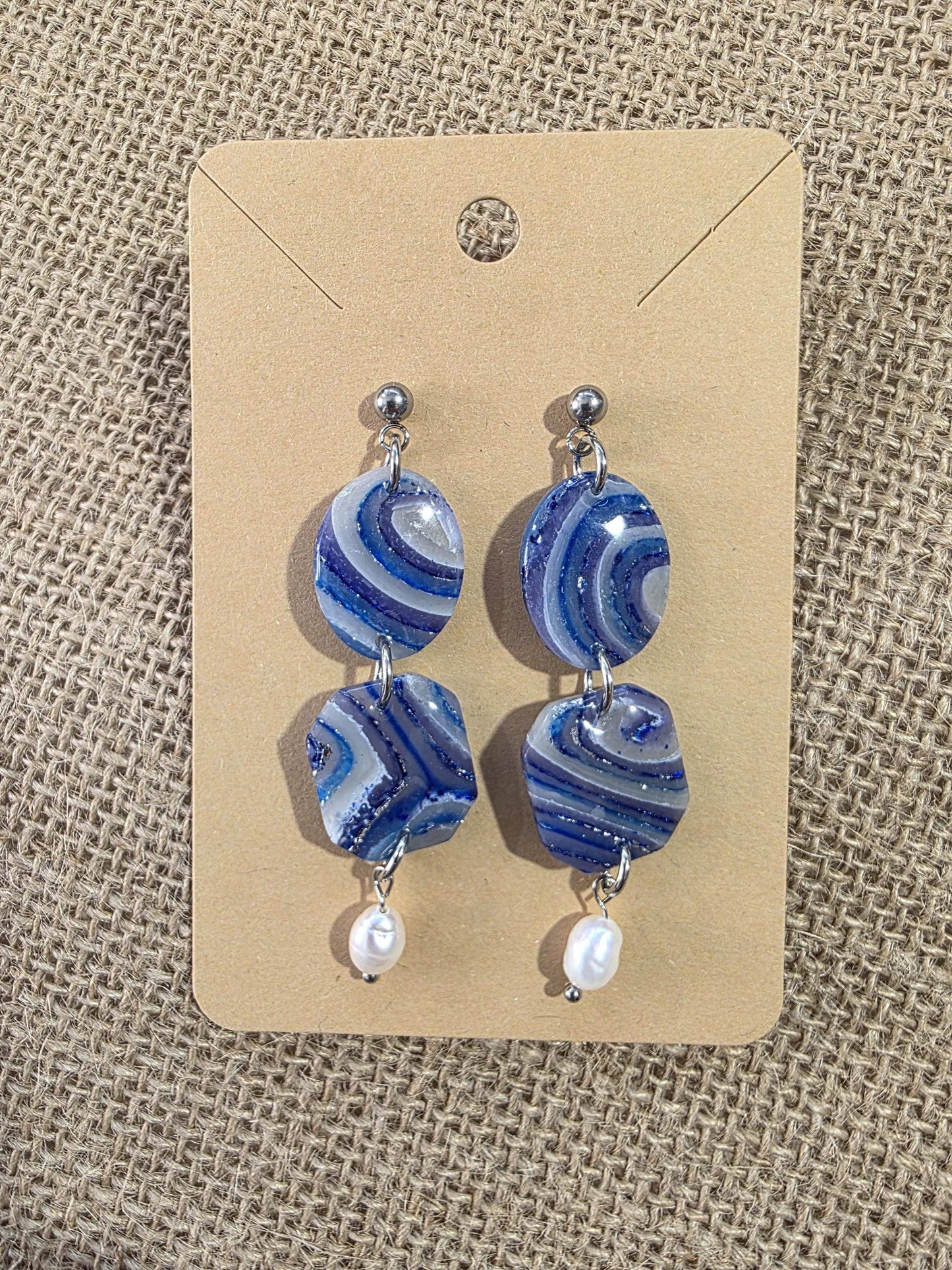 Boucles d'oreilles en argile polymère "Pierres d'Eau" modèle Olga - collection été 2025