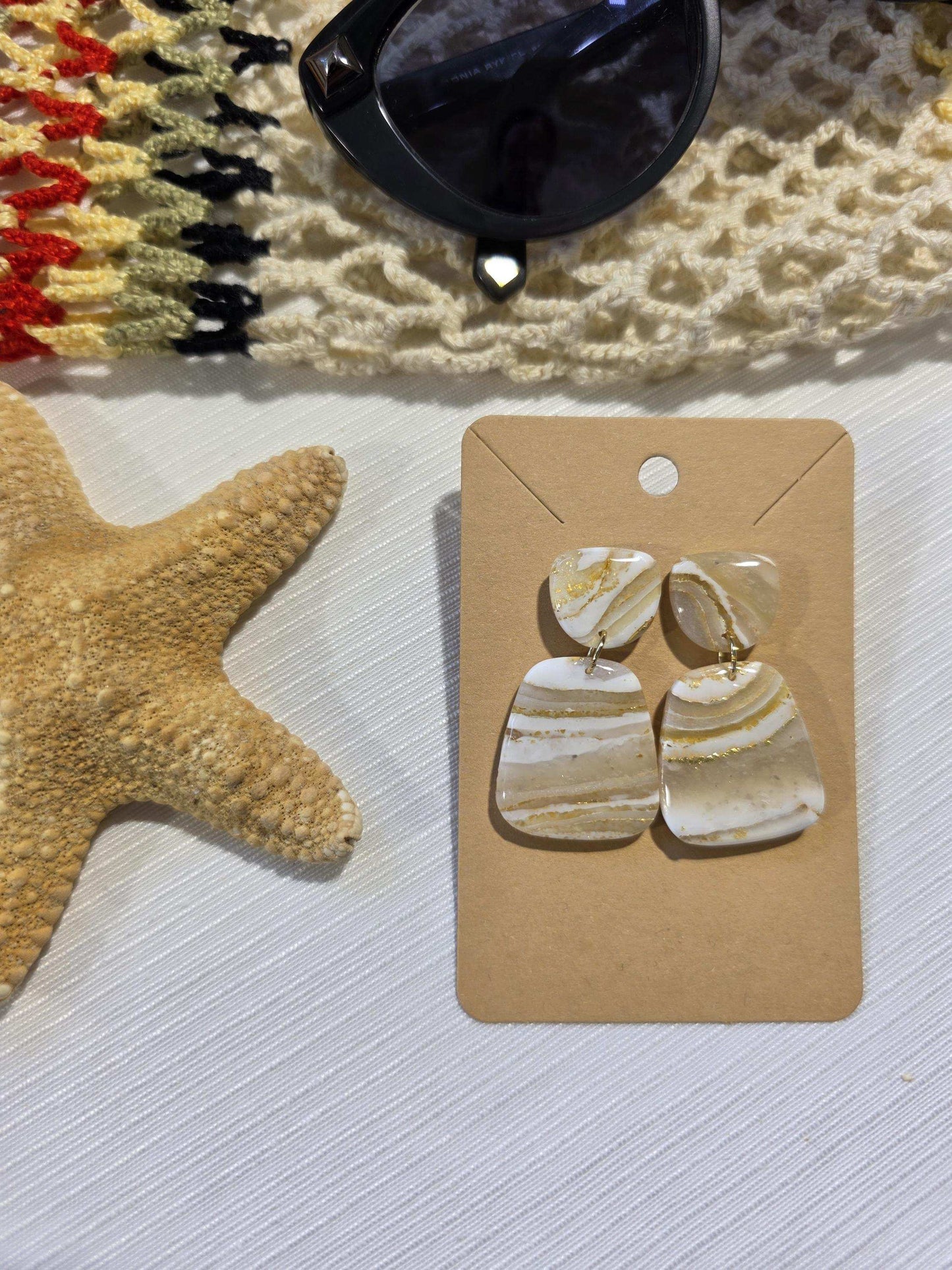 Boucles d'oreilles en argile polymère "Pierres d'Eau" modèle Henriette - collection été 2025