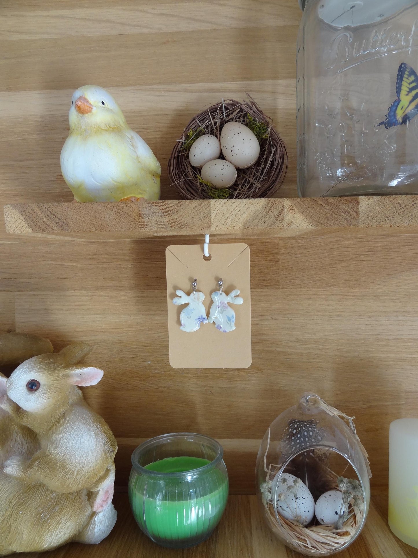 Boucles d'oreilles en argile polymère collection "Rêverie", modèle "Lapins fleuris".