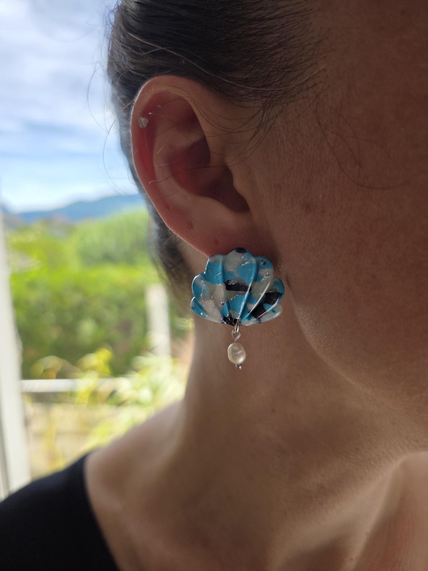 Boucles d'oreilles "Camouflage Marin" en argile polymère - Collection "Sous l'Océan" été 2025