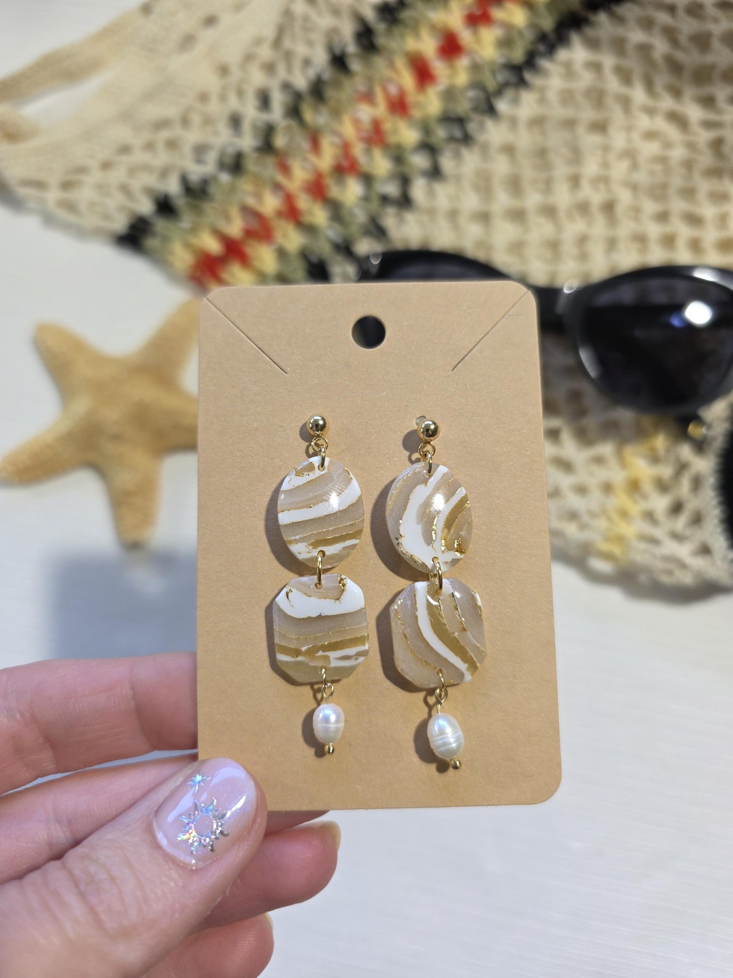 Boucles d'oreilles en argile polymère "Pierres d'Eau" modèle Olga - collection été 2025