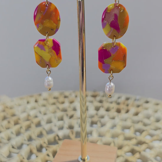 Très belles boucles d'oreilles Olga, teinte "Sunset" en argile polymère, collection Sol, été 25